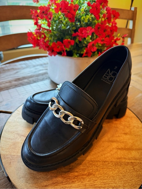 NOBO Shoes - NOBO Black Faux-Leather Loafers with Silver Chain Accent